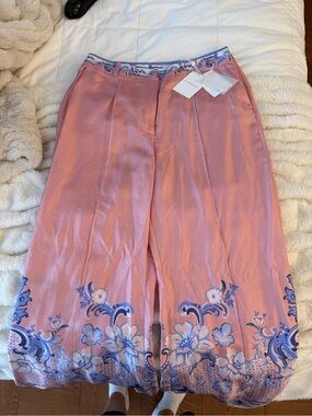 NWT Zimmermann Pink and Blue Floral Satin Wide Leg Pants rare